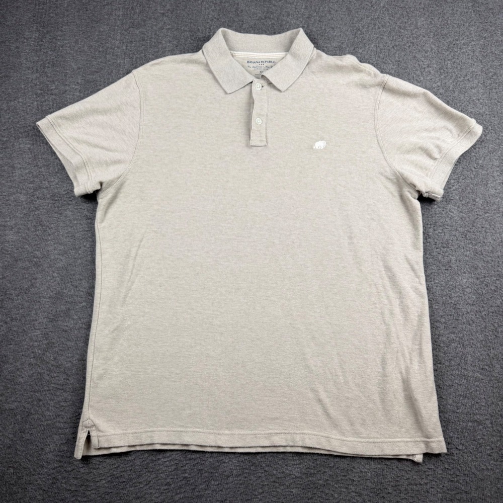Banana Republic Mens XL Polo Shirtβ Beige Heather Cotton Pique Elephant Short
